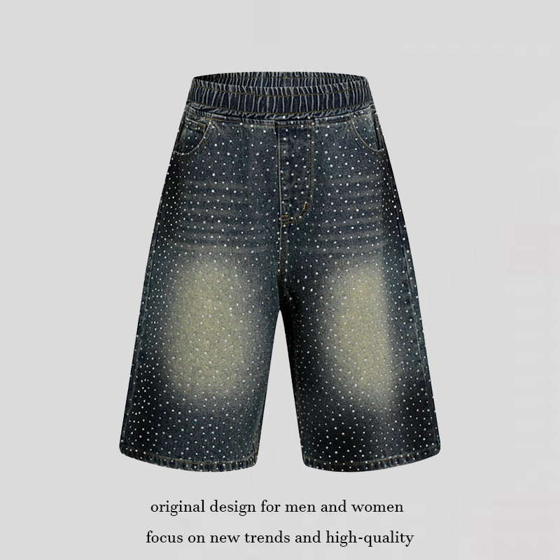 Women's high-waisted denim culotte shorts with comfort waistband and subtle polka dot pattern Chichicherry
