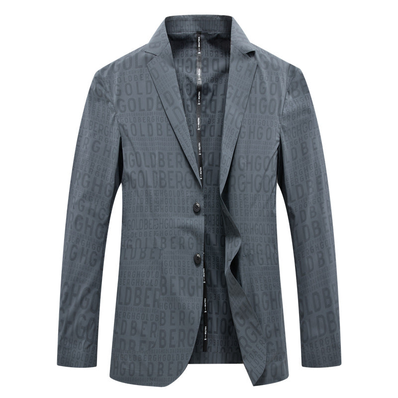 Men's Modern Slim-Fit Blazer with Subtle Logo-Jacquard and Light Inner Lining Chichicherry