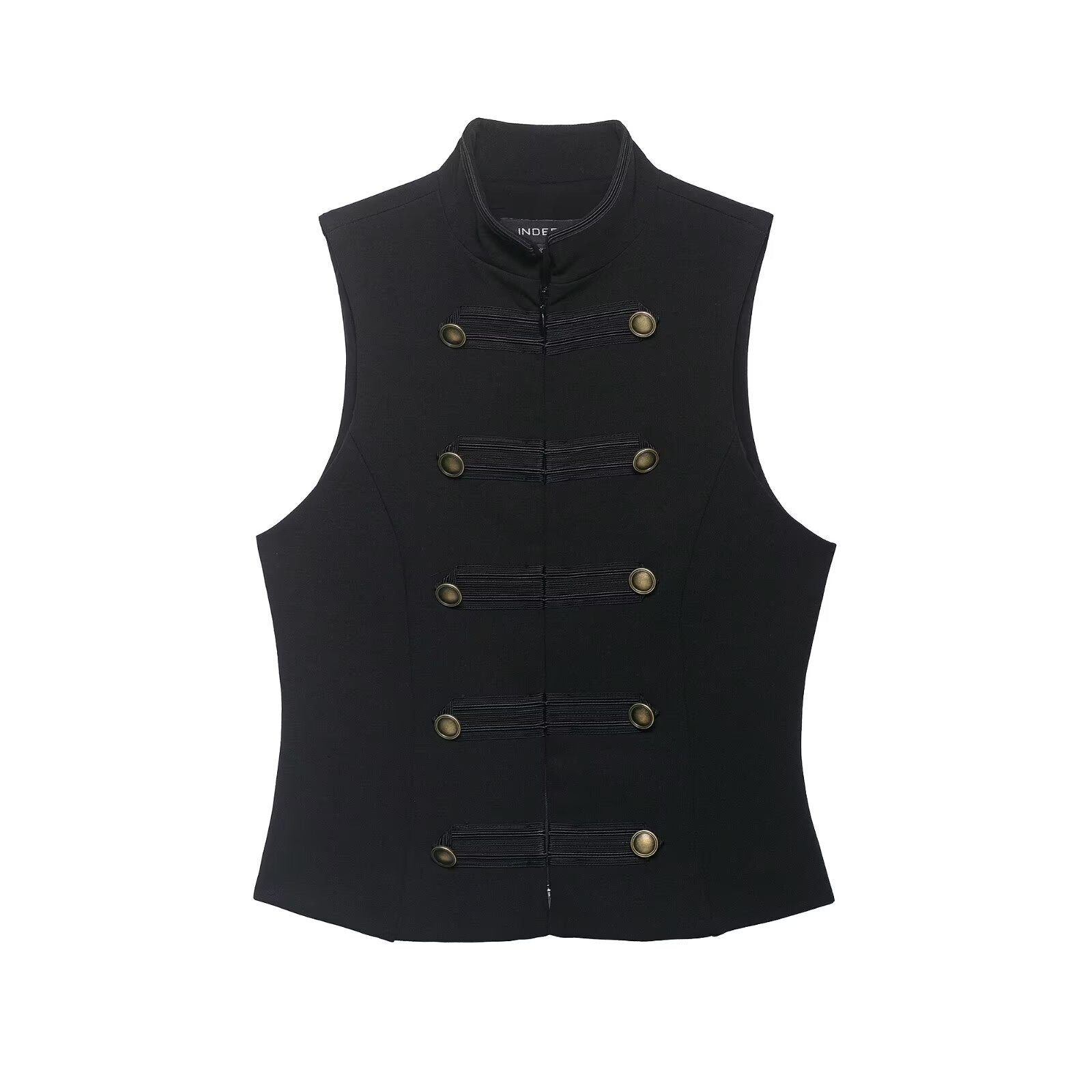 Ladies Tailored Stand Collar Waistcoat in Military Style with Decorative Toggle Fastenings Chichicherry