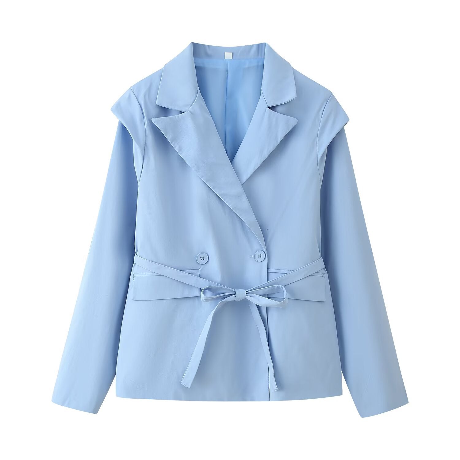 Women Tailored Belted Blazer with Double Button Placket and Notched Lapel Chichicherry