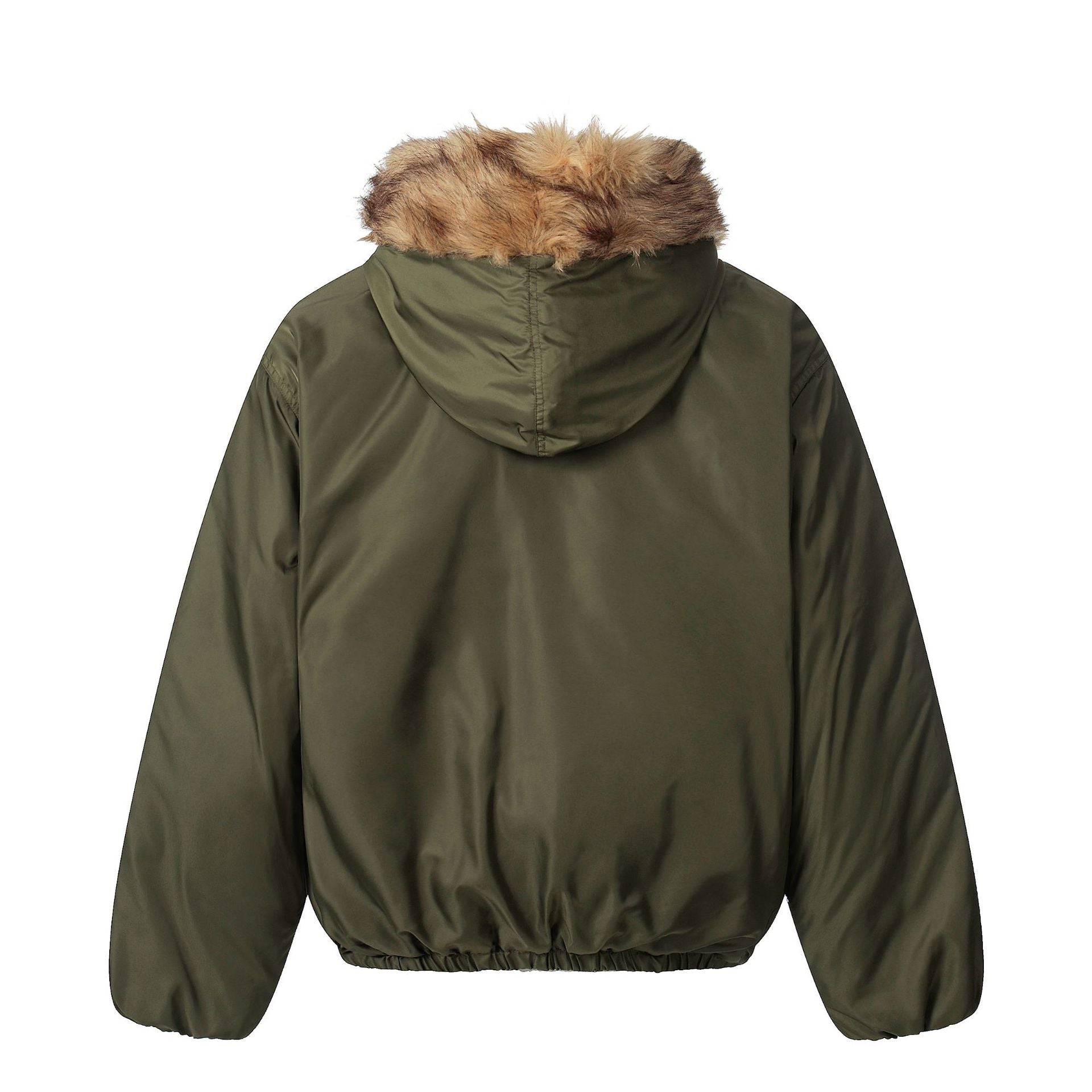 Ladies short jacket with faux fur trimmed hood and braided fur trim Chichicherry