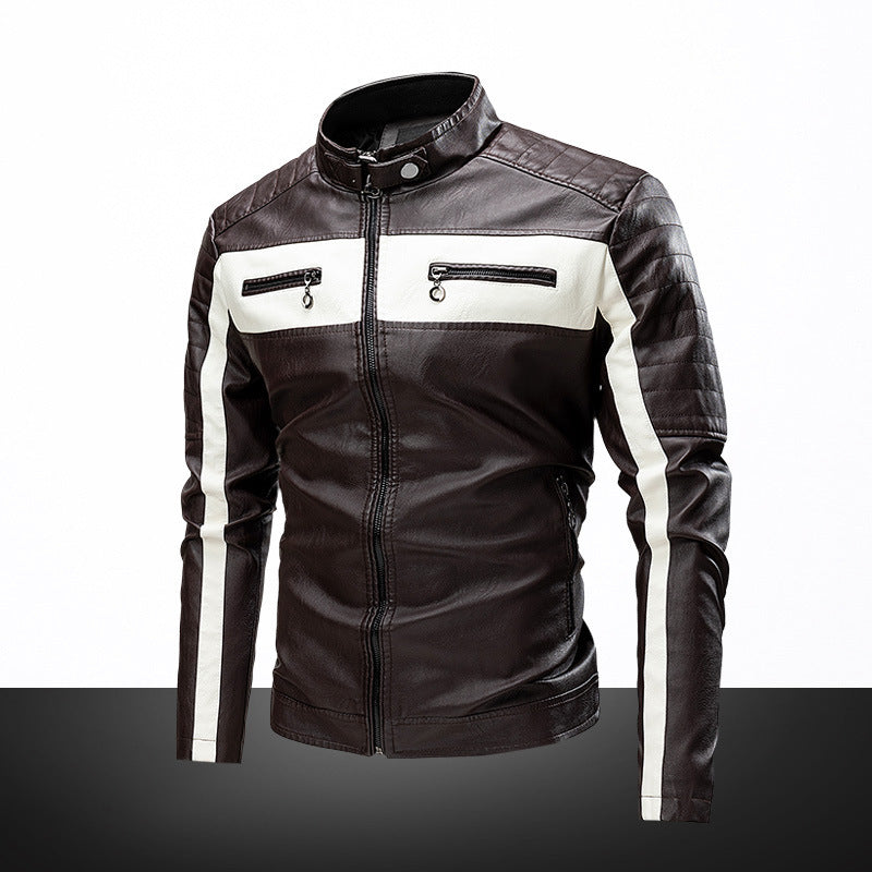 Men's Slim-Fit Biker Jacket in Retro Racing Look with Stand-Up Collar and Quilted Shoulder Area Chichicherry