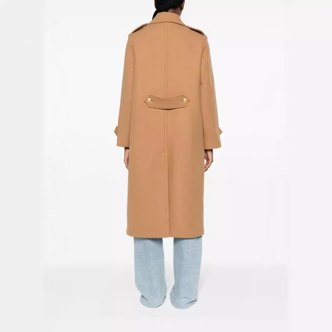 Women's Double-breasted Oversized Wool Blend Coat with Distinctive Lapels and Adjustable Cuffs Chichicherry