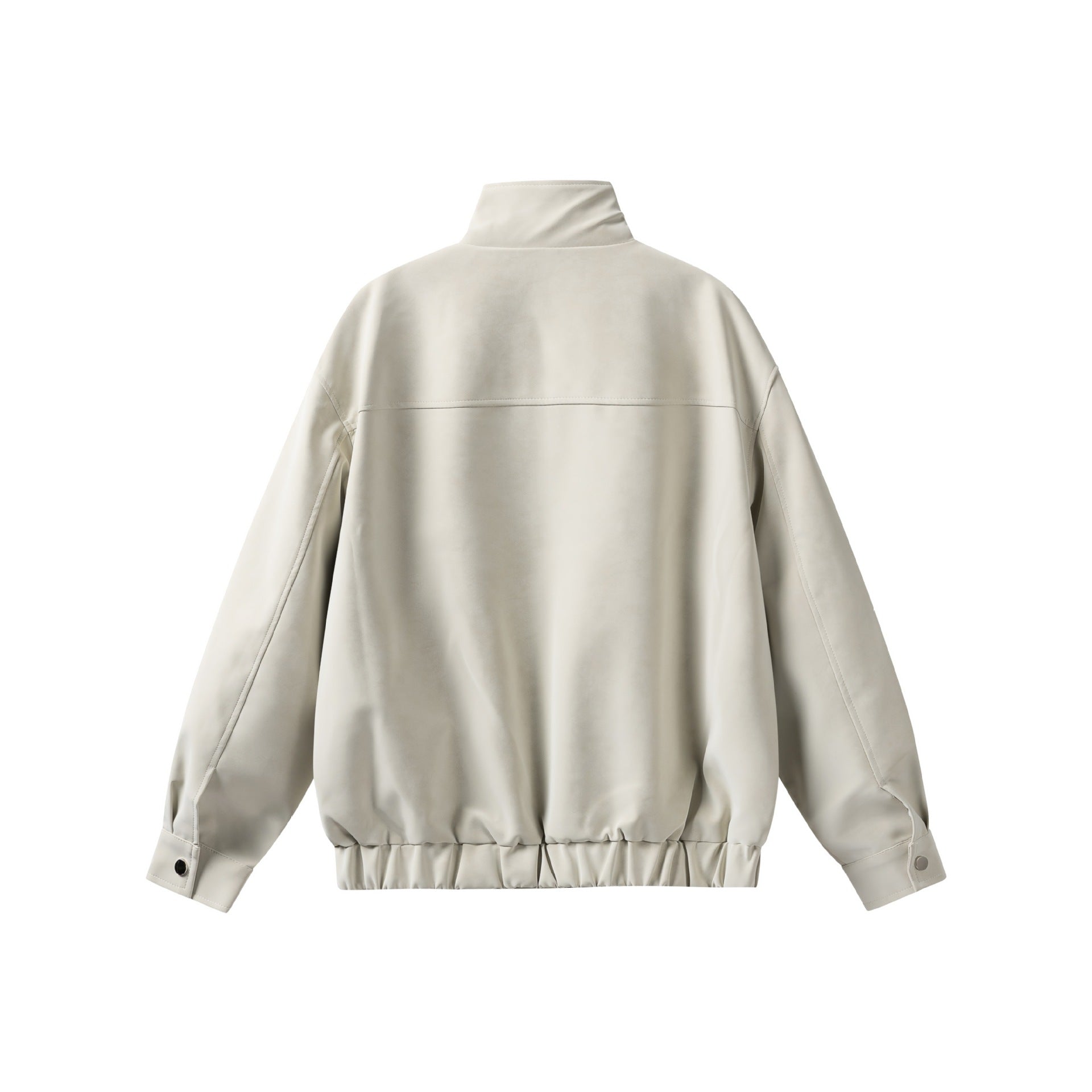 Women's short jacket in leather look with high stand-up collar, zip pockets and elastic hem Chichicherry