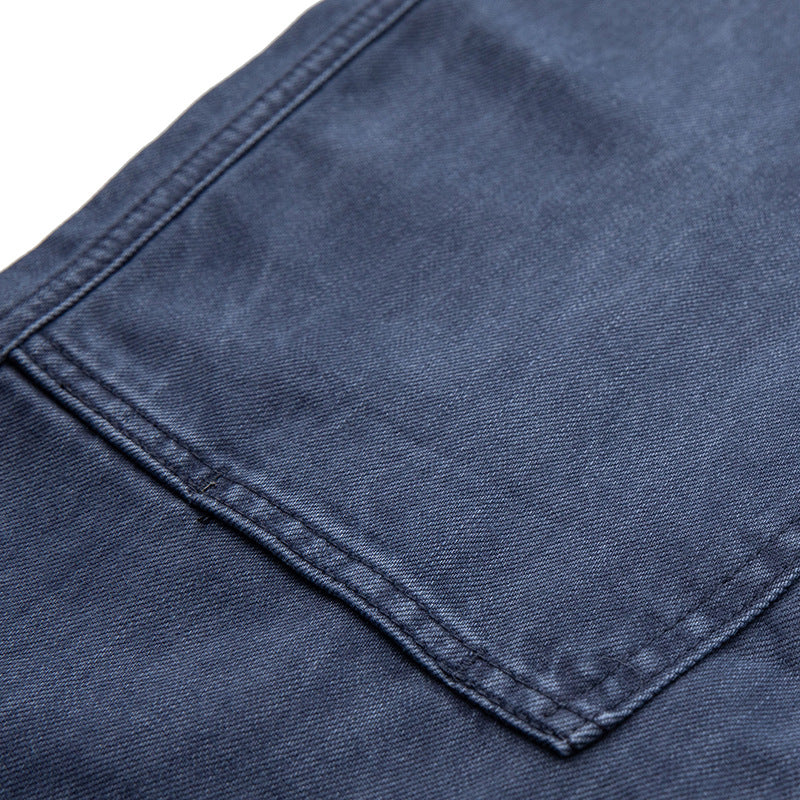 Men's Wide Utility Denim Pants with Drawstring Waistband and Patch Pockets Chichicherry