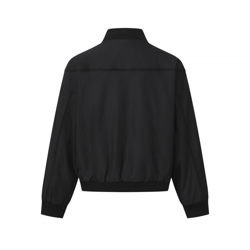 Men's Short-Cut Boxy Bomber Jacket with Ribbed Collar, Concealed Button Placket, and Side Pockets Chichicherry