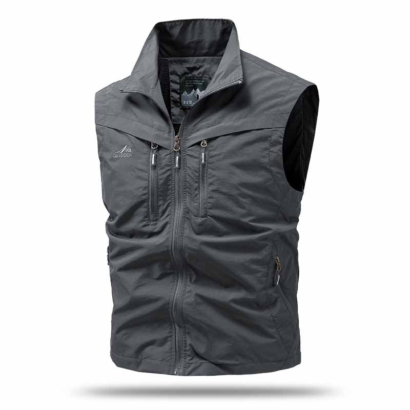 Men's Technical Utility Vest with High Collar and Multi-Pockets Chichicherry