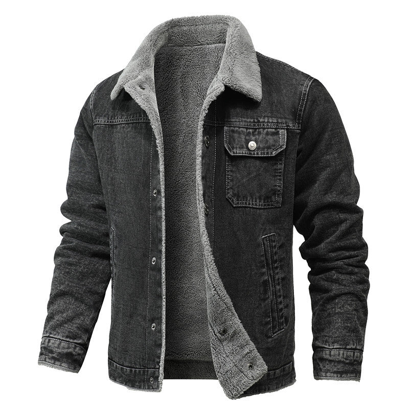 Men's Sherpa-lined denim jacket with teddy lining and chest pocket Chichicherry