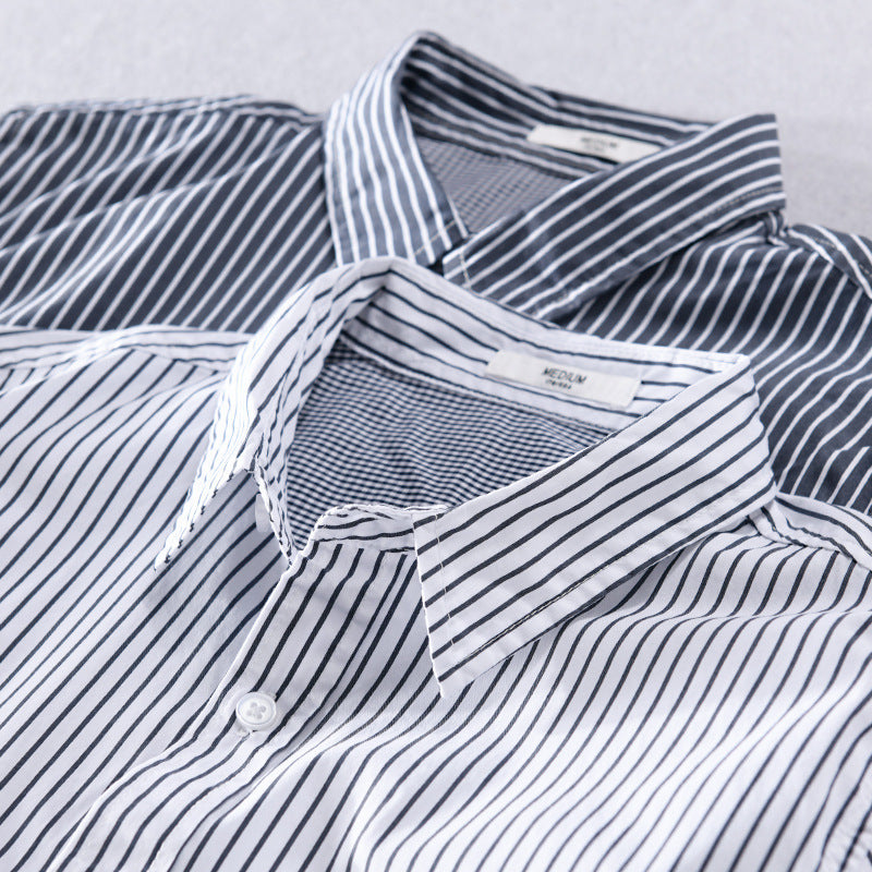 Men's Striped Overshirt with Color Block Inserts and Patch Chest Pocket Chichicherry