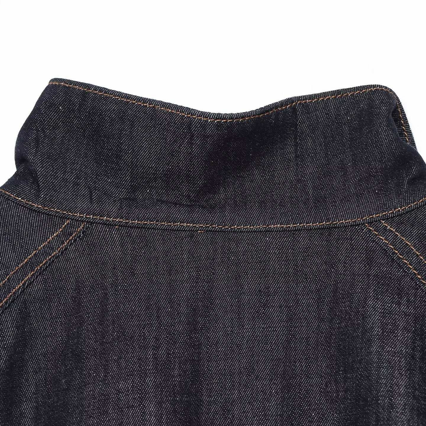 Women's Cropped Denim Jacket with Waist Belt, Stand Collar and Balloon Sleeves Chichicherry