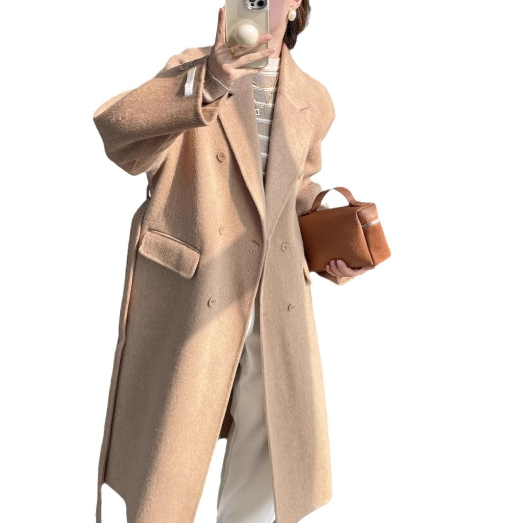 Women's Oversized Wool Blend Coat with Double-Breasted Button Placket and Pocket Flaps Chichicherry