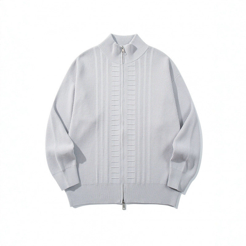 Men's chunky knit zip cardigan with high collar and double zipper Chichicherry