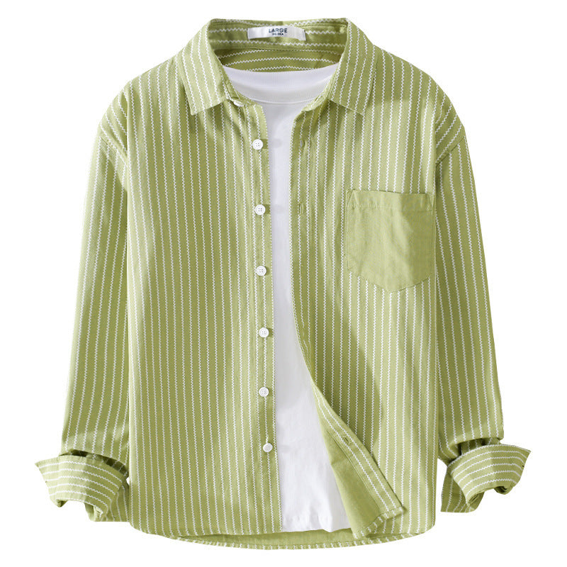 Men's Casual Shirt Jacket in Relaxed Fit with Fine Vertical Stripes and Chest Pocket Chichicherry