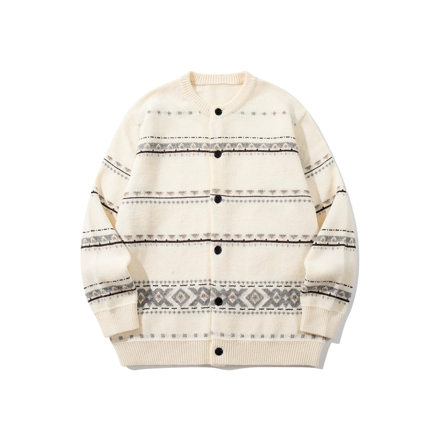 Unisex Structured Jacquard Cardigan with Round Neckline, Oversized Fit and Button Placket Chichicherry