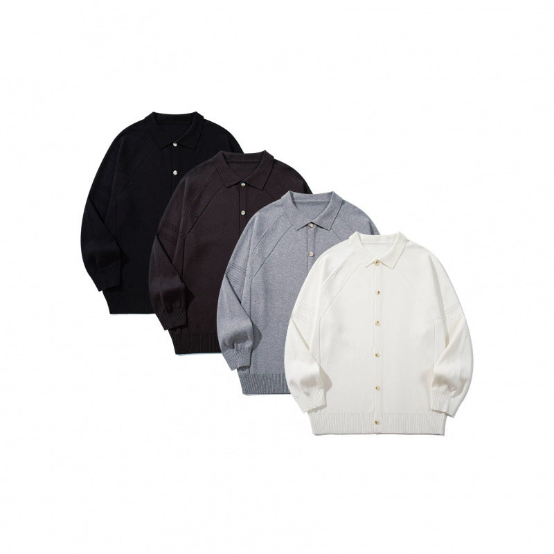 Unisex Boxy Knit Cardigan with Shirt Collar, Raglan Sleeves and Ribbed Hems Chichicherry
