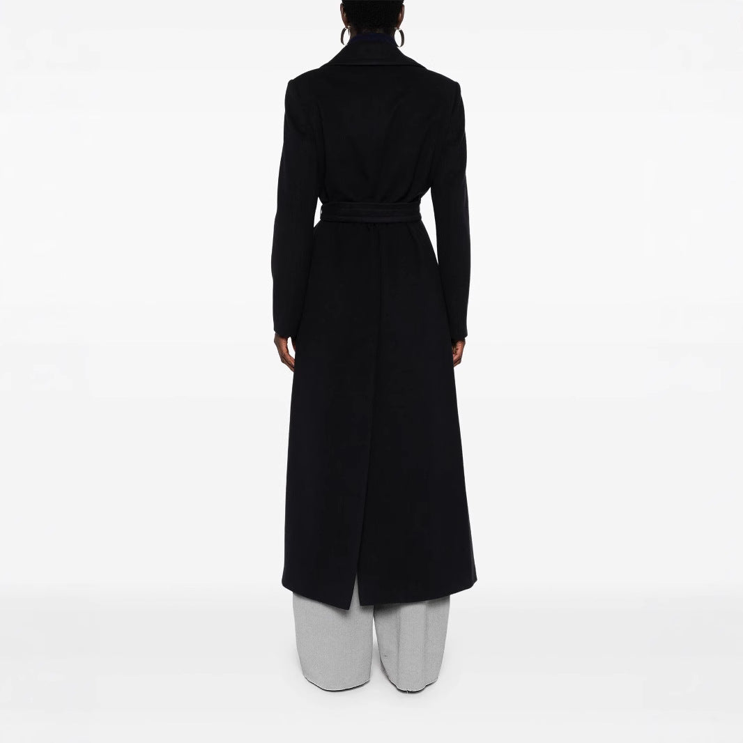 Women's long wrap coat made of wool blend with tie belt and wide lapels Chichicherry