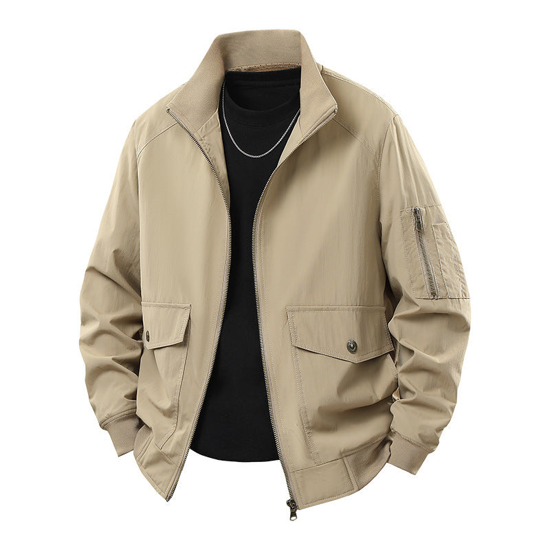 Men's Wind and Water Resistant Urban Bomber Jacket with Stand Collar and Multiple Pockets Chichicherry