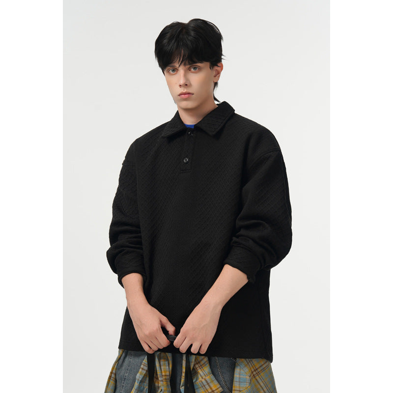 Men's Oversized Polo Shirt Sweatshirt with Diamond Pattern, Extended Cut and Polo Collar Chichicherry