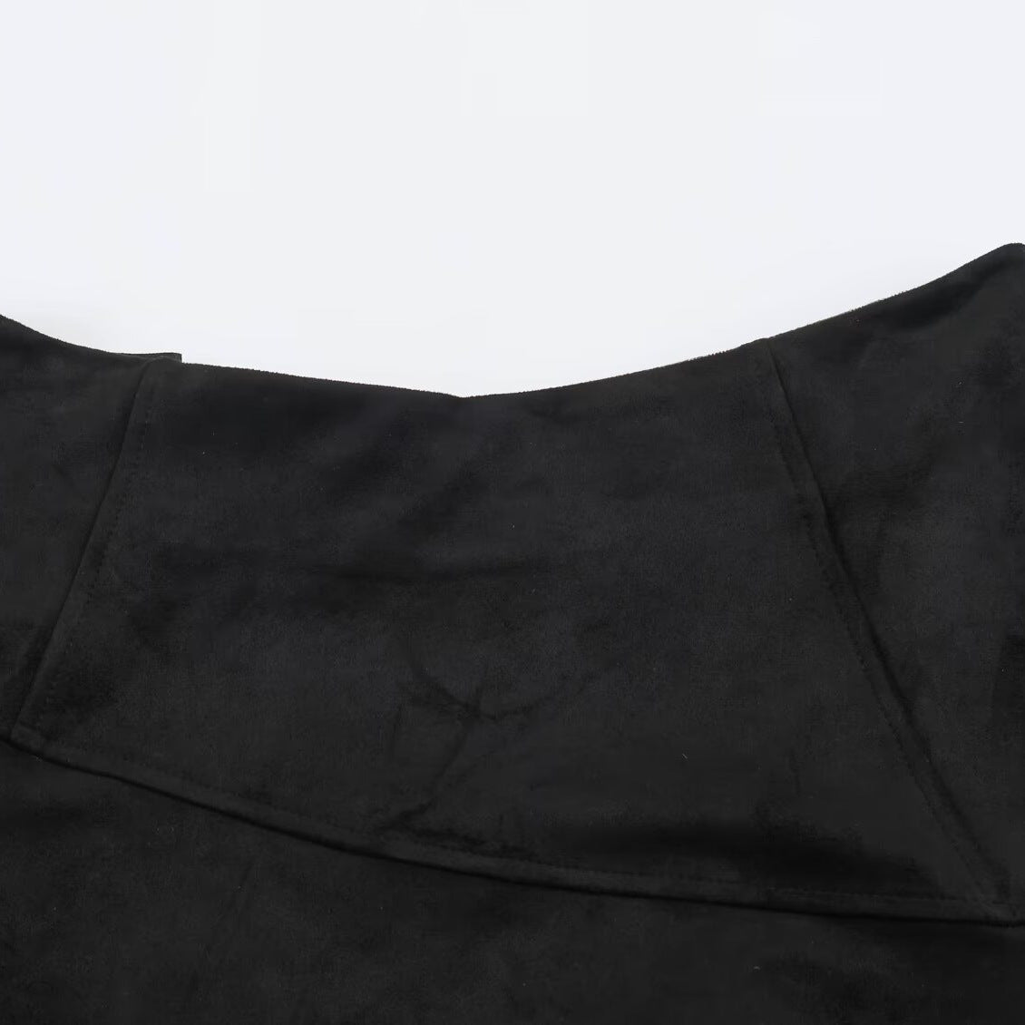 Women's asymmetrical layered skirt with faux leather overlay and checked chiffon ruffle Chichicherry