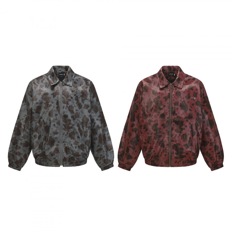 Unisex short-cut boxy jacket with zipper, elastic hem and modern animal print Chichicherry