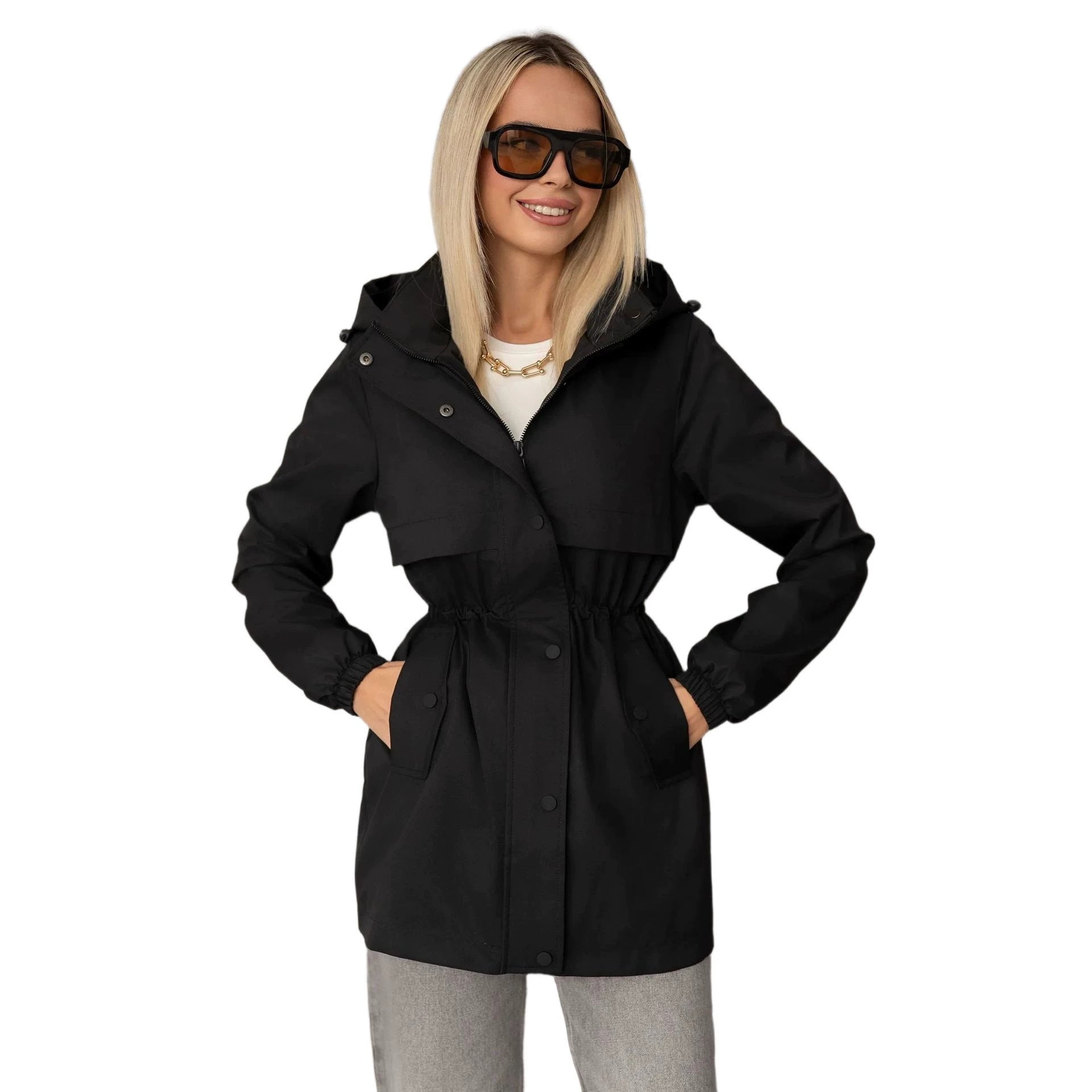 Women's water-repellent hooded parka with drawstring waist and patch pockets Chichicherry