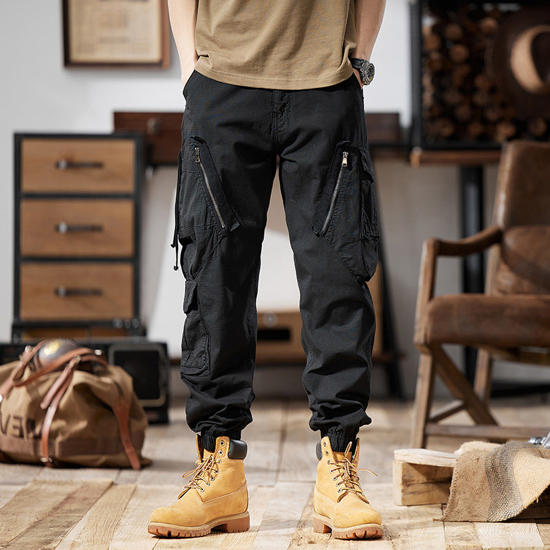Men's multi-pocket cargo pants with zip pockets and elastic ankle cuffs Chichicherry