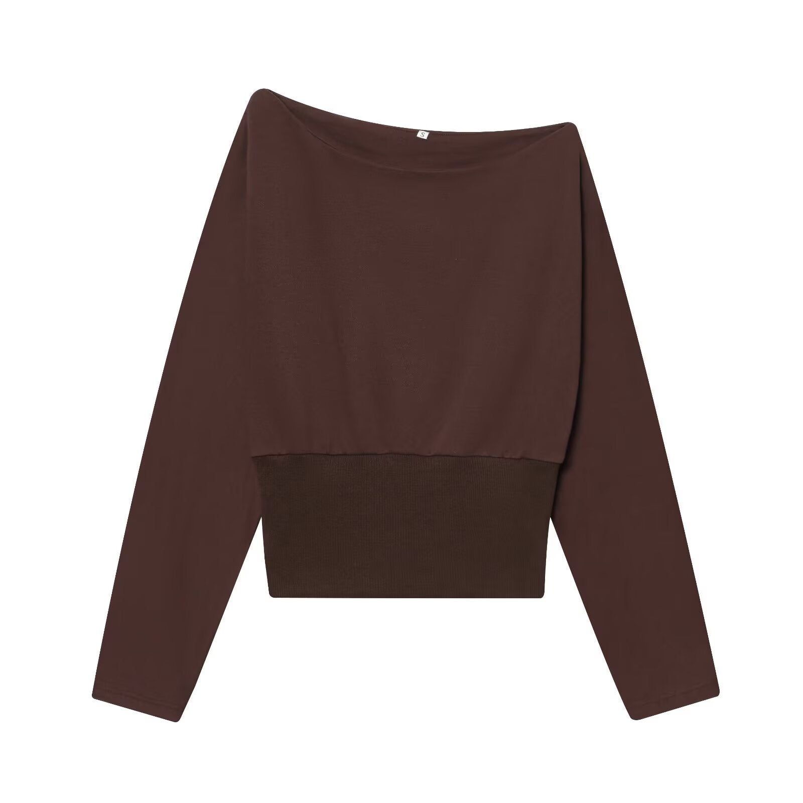 Women's Off-Shoulder Cropped Sweatshirt with Wide Boat Neck and Waistband Chichicherry