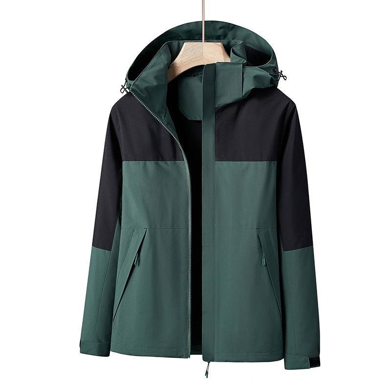 Men's Lightweight Windproof Softshell Rain Jacket with Hood and Contrast Trim Chichicherry