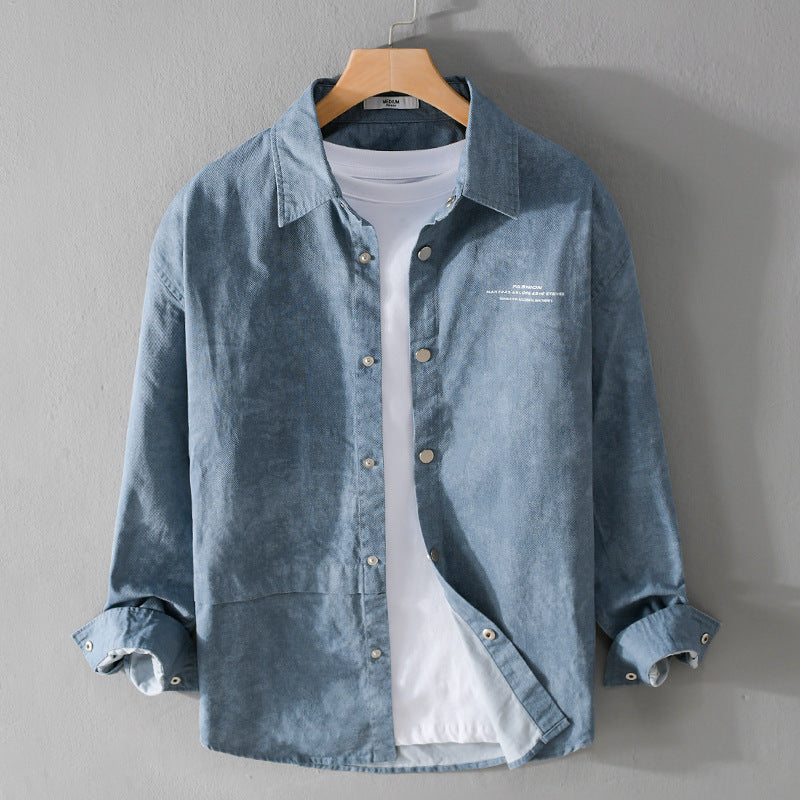 Men's Velvety Cord Overshirt with Snap Button Placket and Relaxed Fit Chichicherry