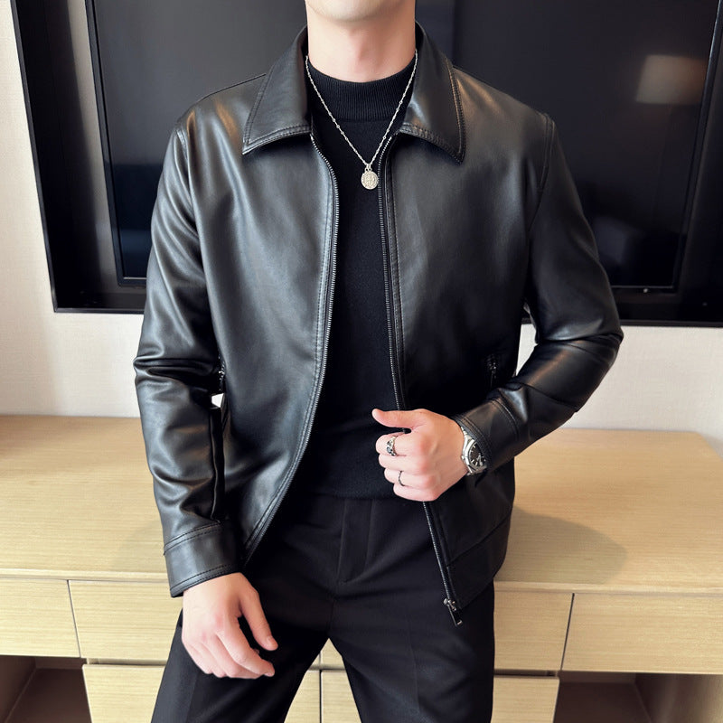 Men's slim-fit faux leather blouson with shirt collar and concealed zipper Chichicherry
