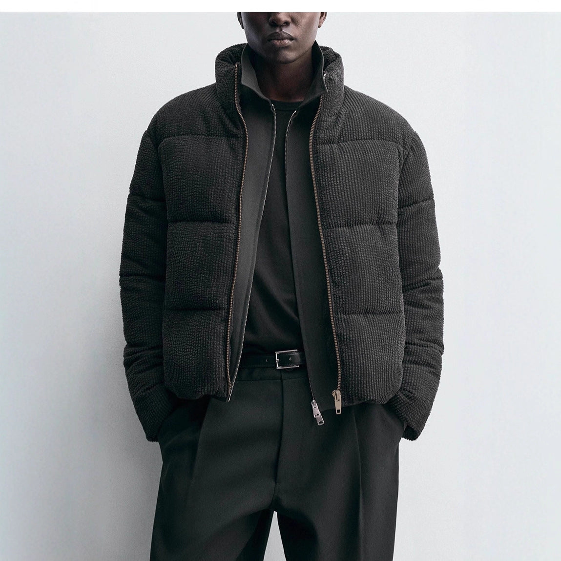 Men's short quilted jacket in cord structure with high stand-up collar Chichicherry