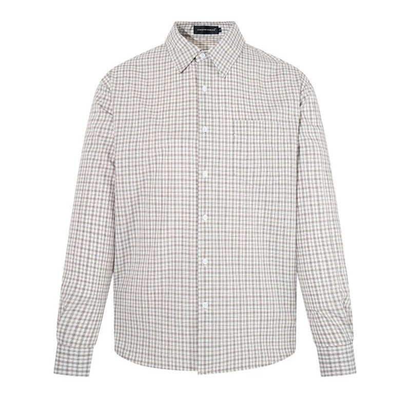 Men's Checked Long Sleeve Shirt in Relaxed Fit with Chest Pocket and Kent Collar Chichicherry