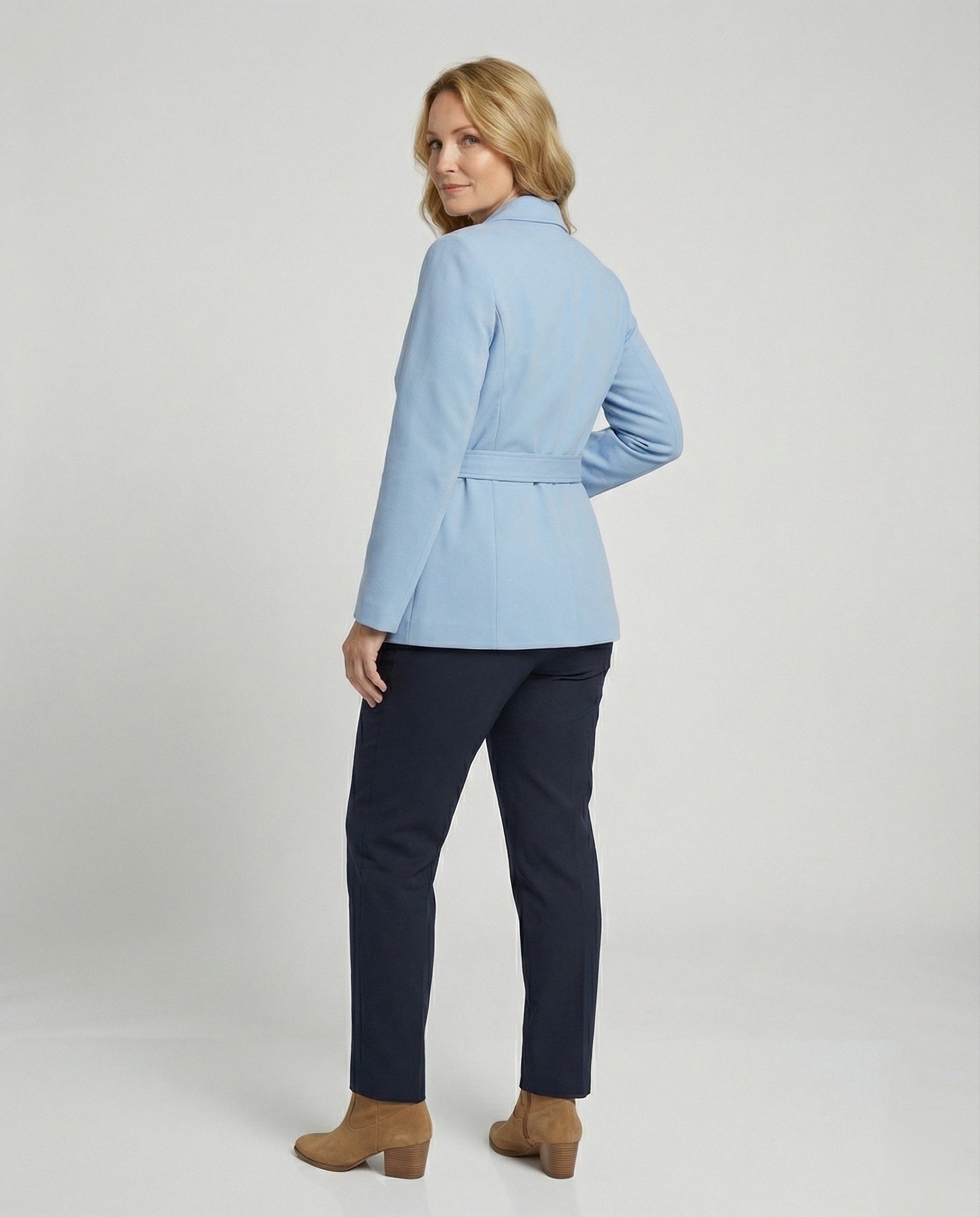 Women's elegant blazer jacket with tie belt