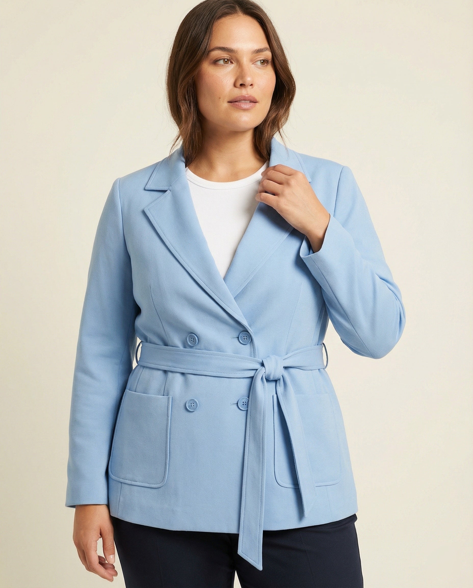 Women's elegant blazer jacket with tie belt