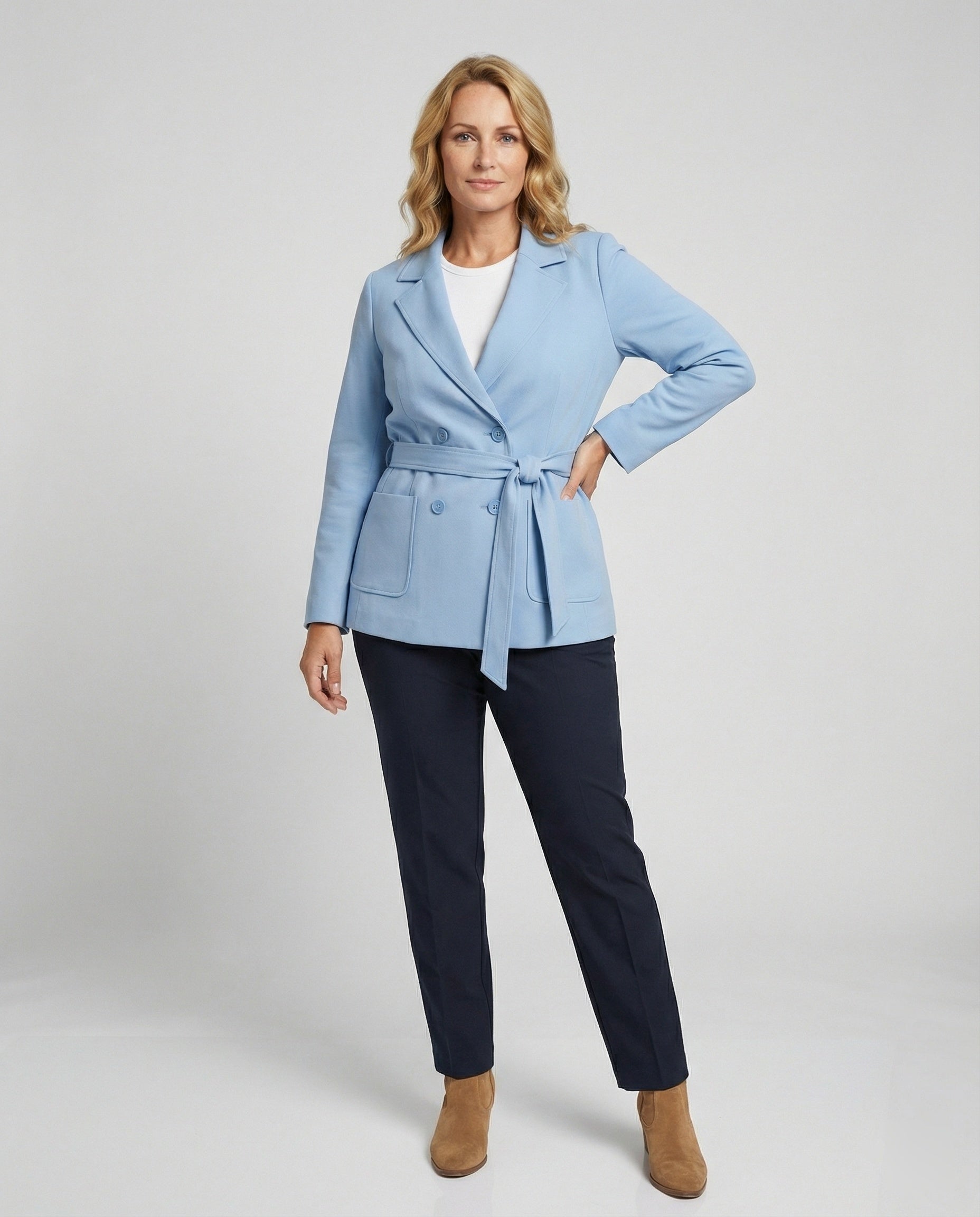 Women's elegant blazer jacket with tie belt