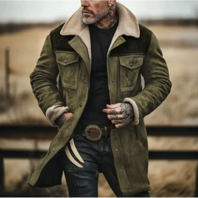 Herren Pilotenjacke aus Velourslederoptik mit Teddyfellinnenfutter und Reverskragen Chichicherry