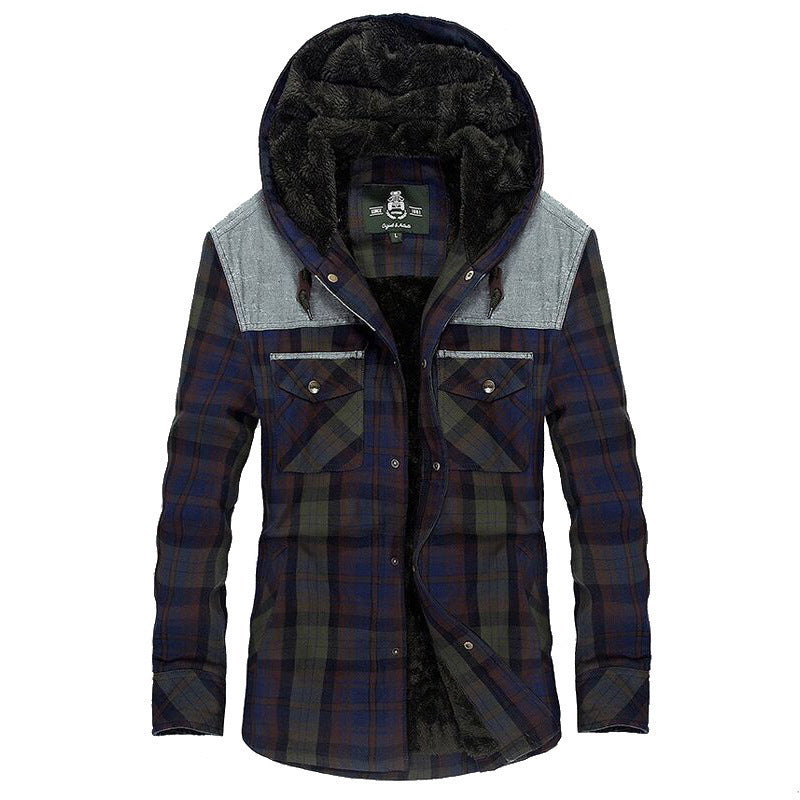 Men's checkered padded shirt jacket with hood and teddy lining Chichicherry