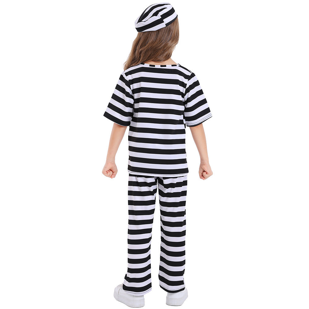 Girl's costume as a prisoner with striped top and pants Chichicherry