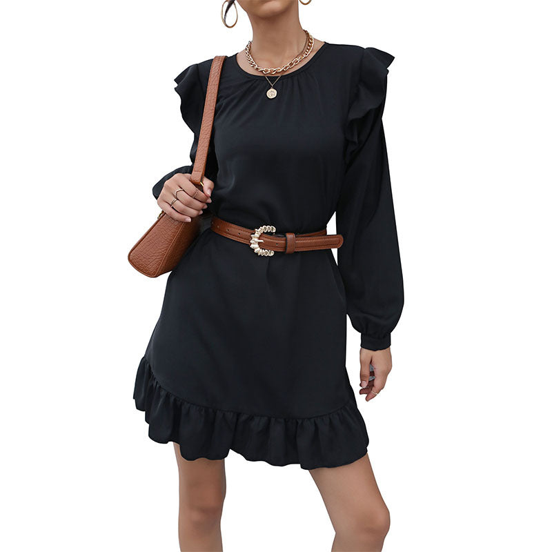 Women's A-line mini dress with flounce sleeves and ruffled hem Chichicherry