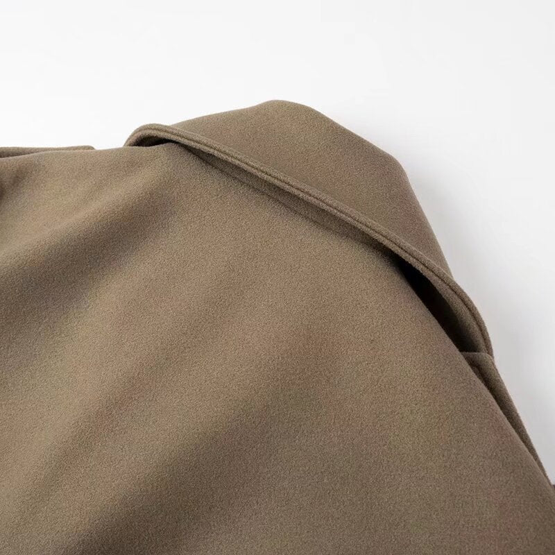 Women's Short Wool Blend Trench Coat with Belt, Epaulettes and Wide Lapels Chichicherry