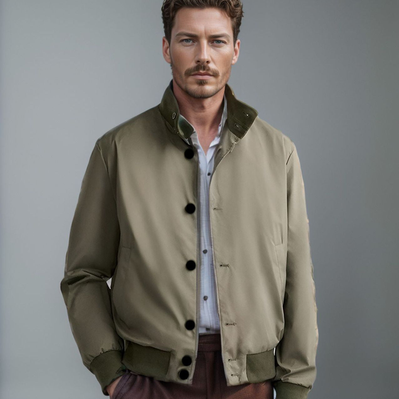 Herren Leichter Blouson mit Stehkragen, Knopfleiste und gerippten Bündchen Chichicherry
