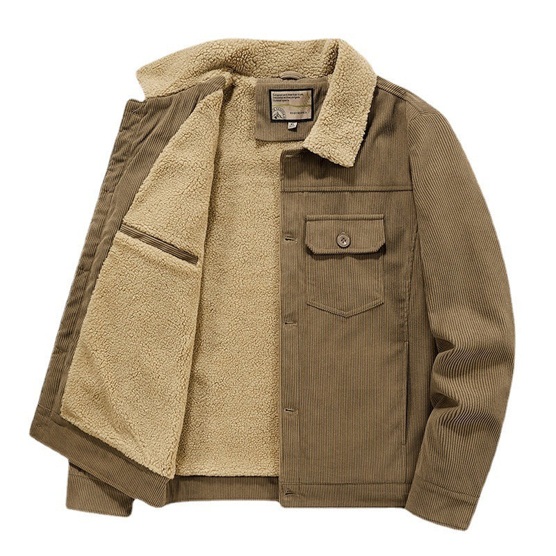 Men's cord trucker jacket with Sherpa lining, chest flap pocket and straight hem Chichicherry