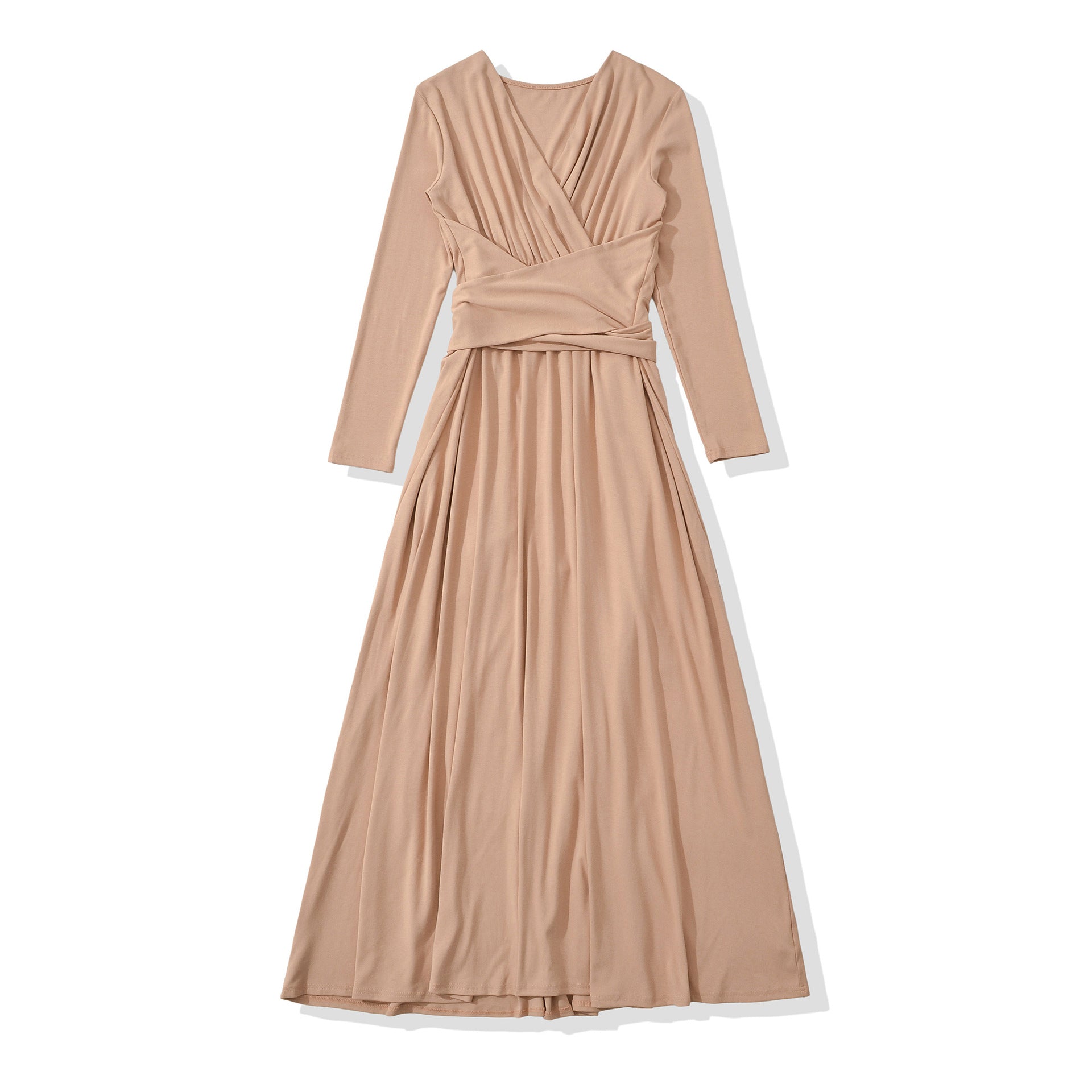 Women's Maxi Wrap Dress with Tailored Wrap Section and Long Sleeves Chichicherry