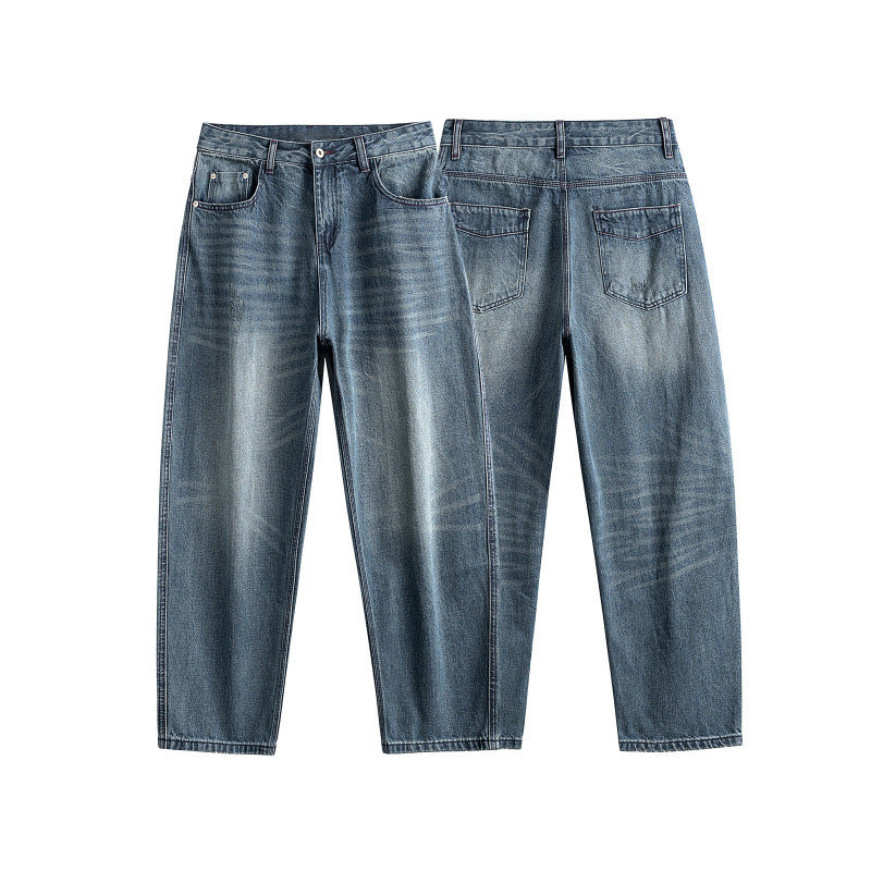 Men's relaxed fit jeans with high waist and used fade Chichicherry