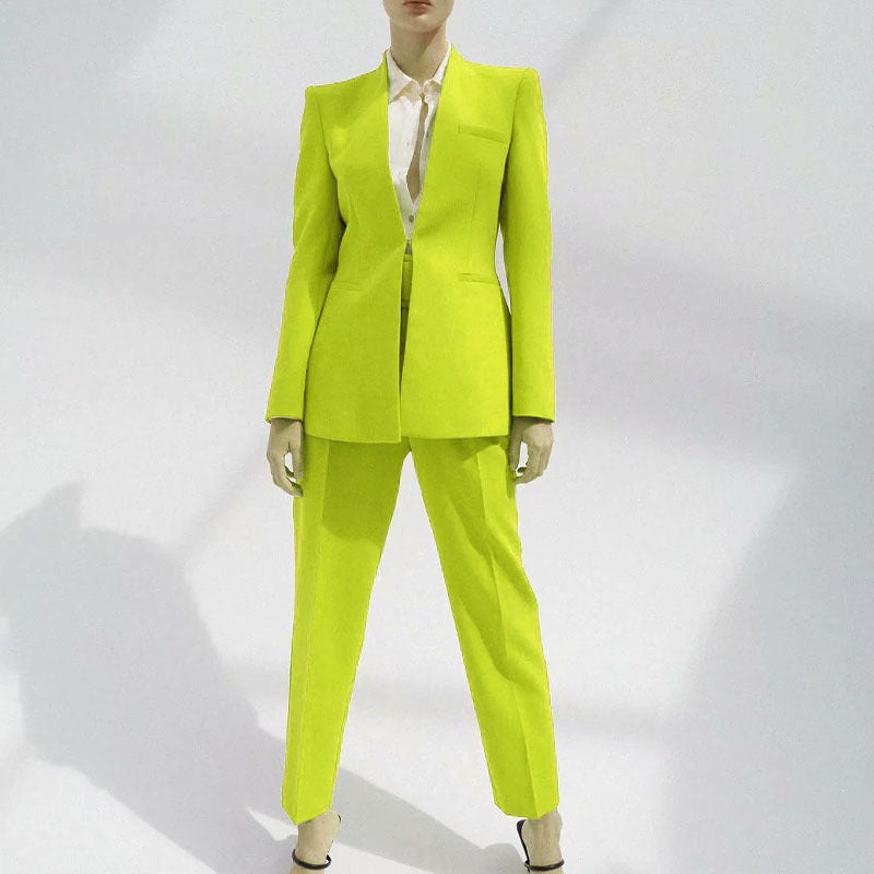 Women Tailored Blazer without Lapels with Open Front and Welt Pockets Chichicherry