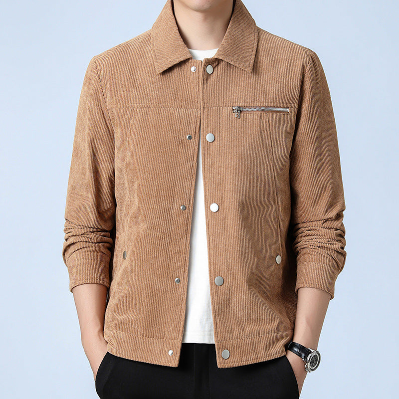 Men's cord overshirt made of wide corduroy with snap button front and zipper chest pocket Chichicherry