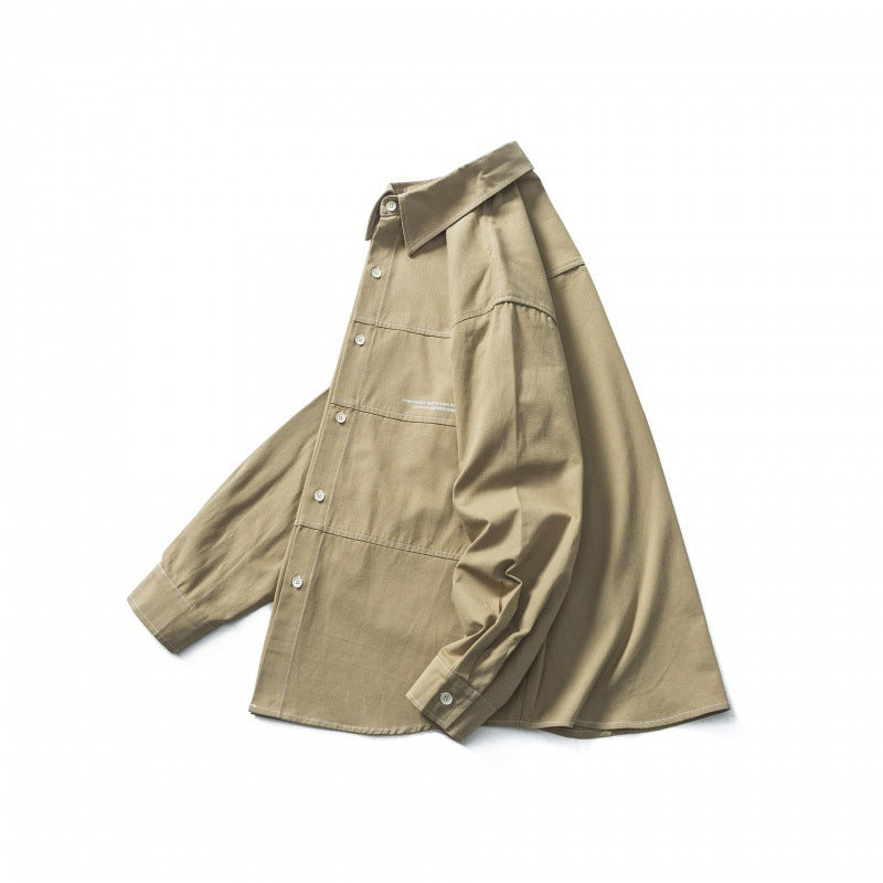 Men's Oversize Canvas Shirt Jacket with Cap Seams and Patch Pockets Chichicherry