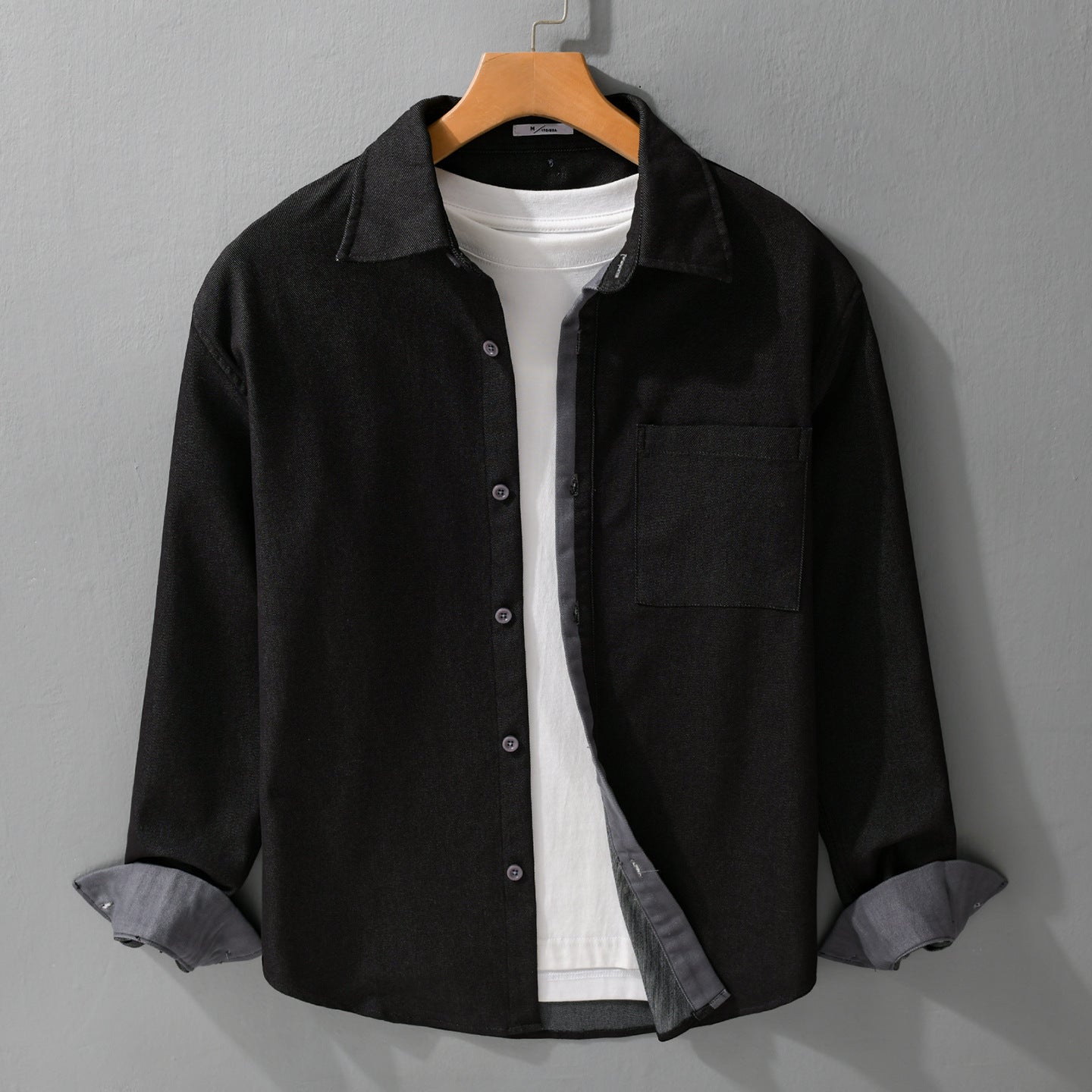 Men's Lightweight Cotton Twill Overshirt with Chest Pocket and Relaxed Fit Chichicherry