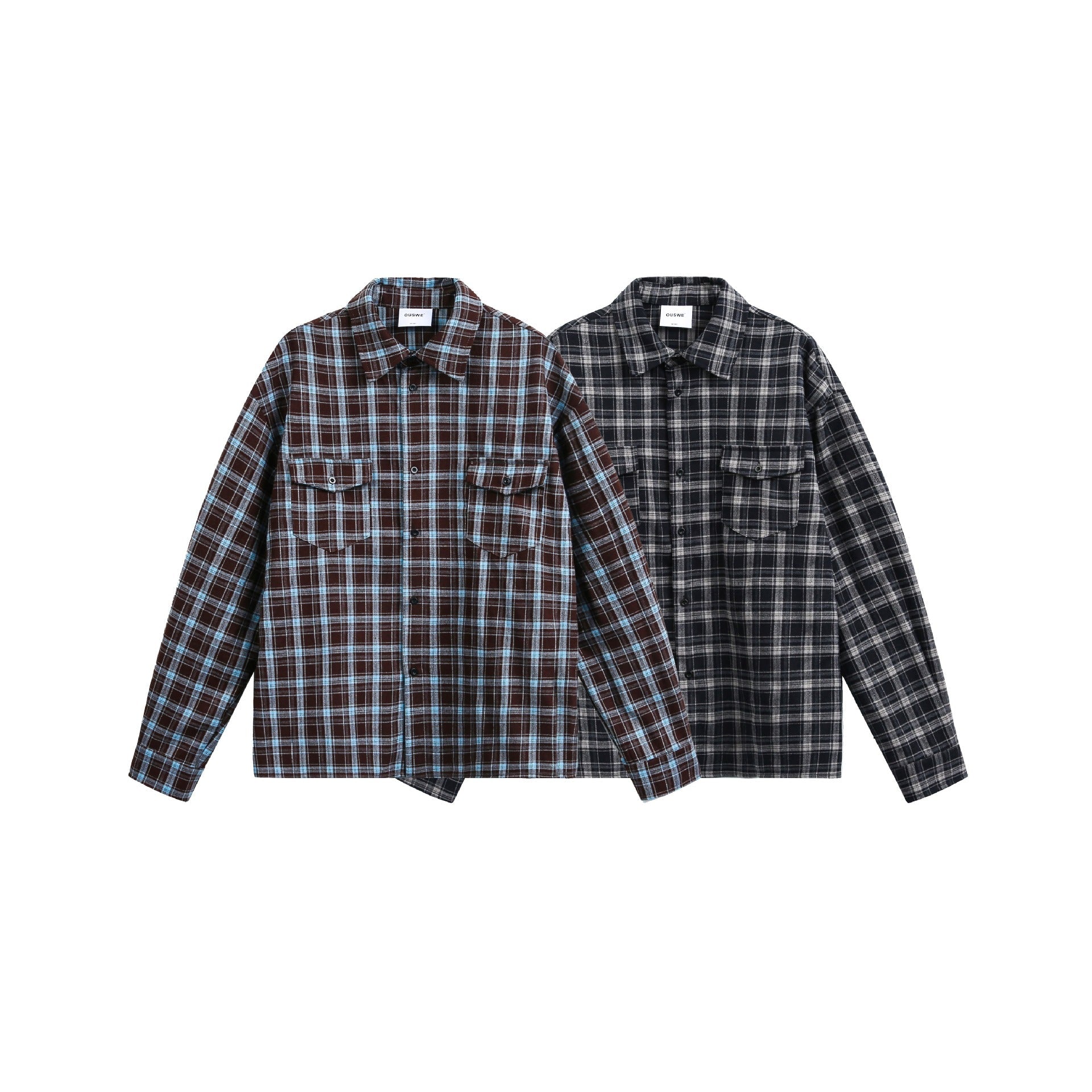 Men's Checkered Flannel Overshirt Jacket with Sewn-On Chest Pockets Chichicherry