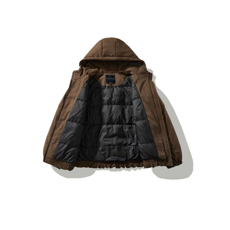 Unisex Oversize Quilted Bomber Jacket with High Hood, Shaped Flap Pockets and Elastic Hem Chichicherry
